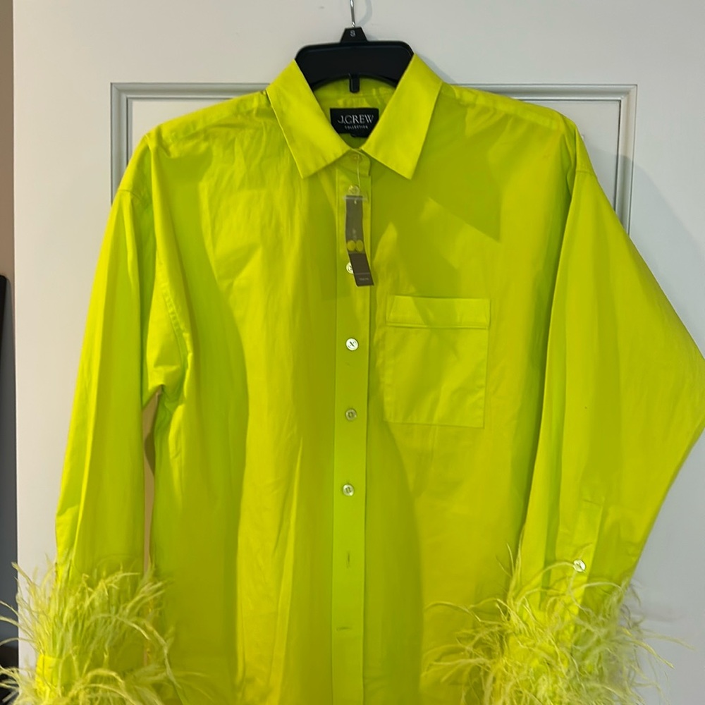 NWT Lime green J Crew Collection feather accent shirt. 
100% cotton